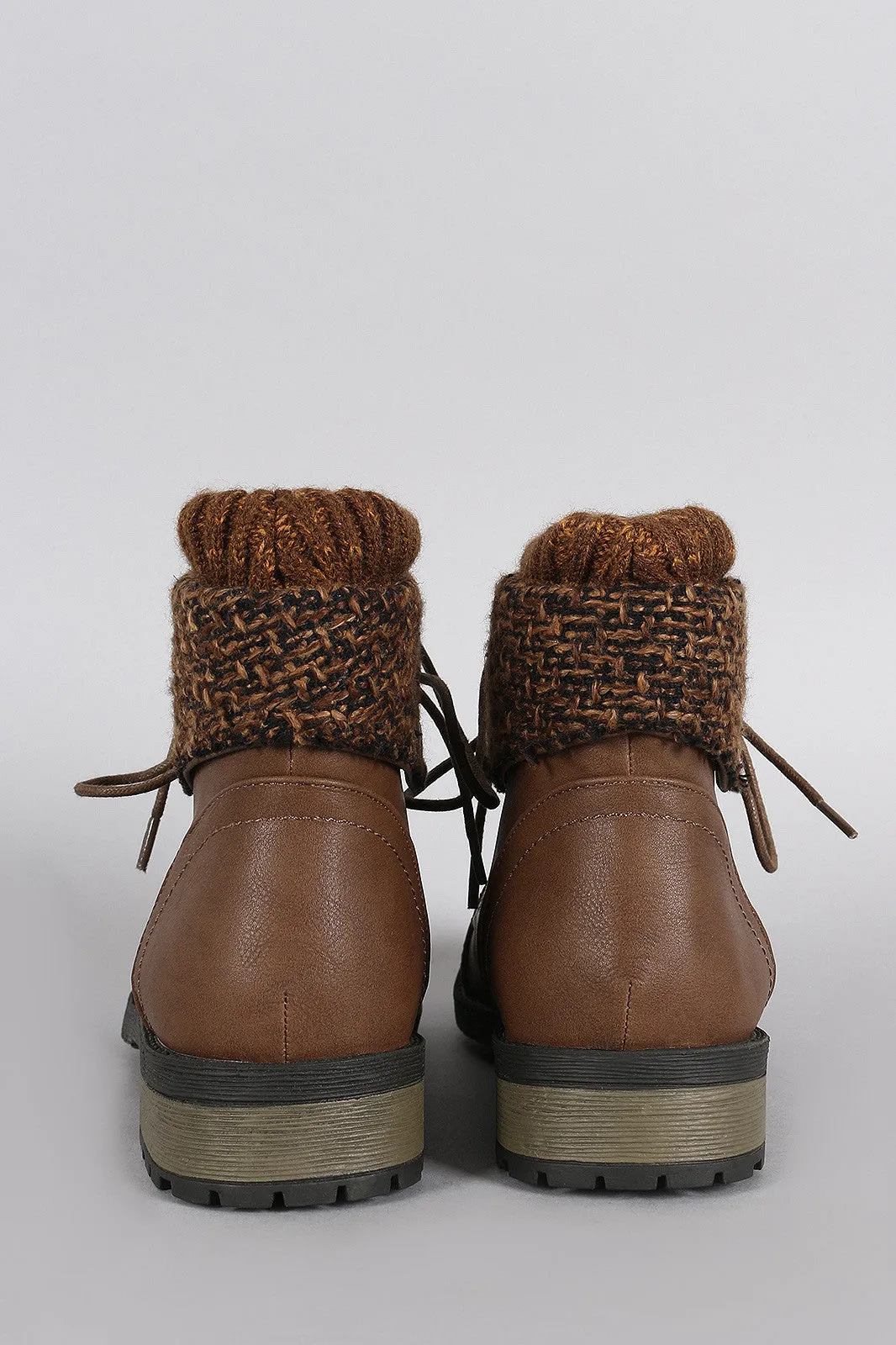 Sweater Cuff Lace Up Combat Booties