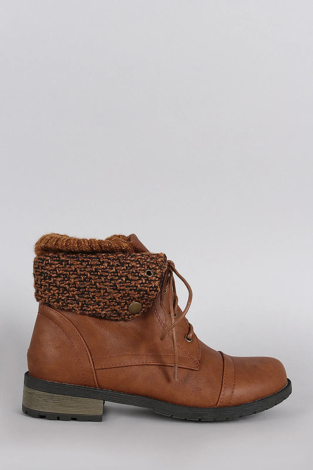 Sweater Cuff Lace Up Combat Booties