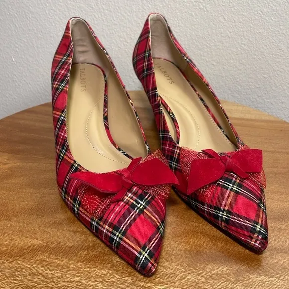 TALBOTS SYLVIE BOW KITTEN HEEL PUMPS TARTAN PLAID Women’s Size 10M