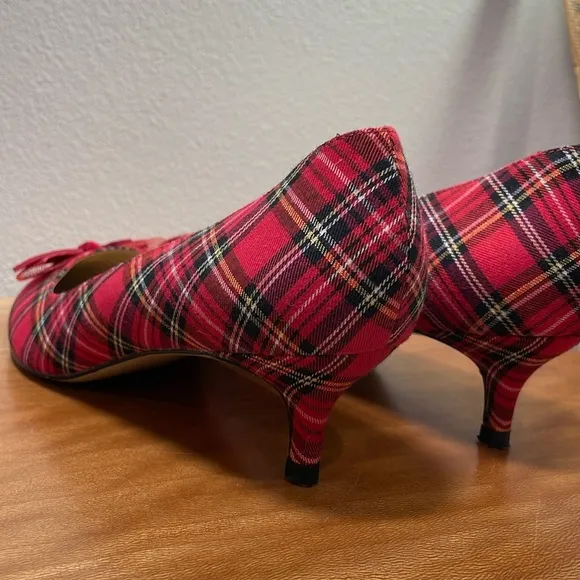 TALBOTS SYLVIE BOW KITTEN HEEL PUMPS TARTAN PLAID Women’s Size 10M