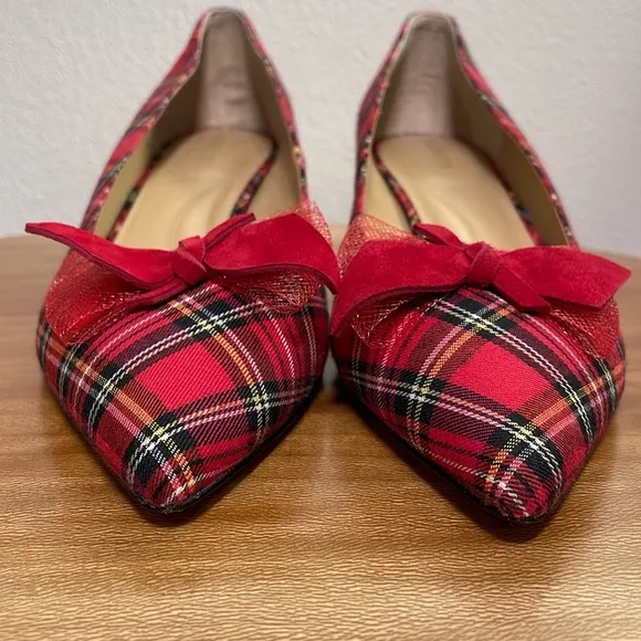 TALBOTS SYLVIE BOW KITTEN HEEL PUMPS TARTAN PLAID Women’s Size 10M