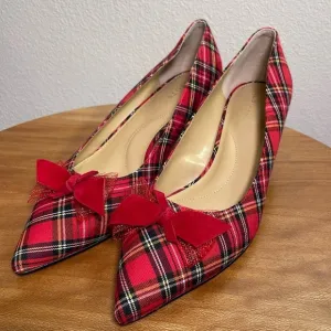TALBOTS SYLVIE BOW KITTEN HEEL PUMPS TARTAN PLAID Women’s Size 10M