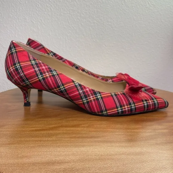 TALBOTS SYLVIE BOW KITTEN HEEL PUMPS TARTAN PLAID Women’s Size 10M