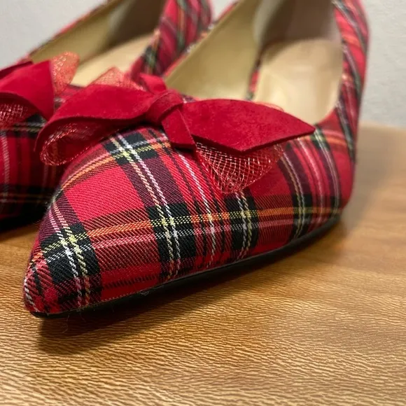 TALBOTS SYLVIE BOW KITTEN HEEL PUMPS TARTAN PLAID Women’s Size 10M
