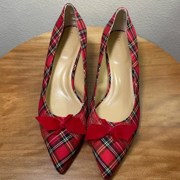 TALBOTS SYLVIE BOW KITTEN HEEL PUMPS TARTAN PLAID Women’s Size 10M