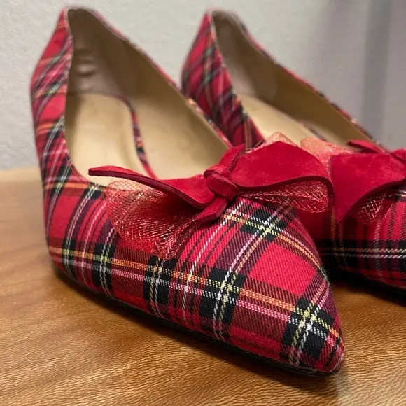 TALBOTS SYLVIE BOW KITTEN HEEL PUMPS TARTAN PLAID Women’s Size 10M