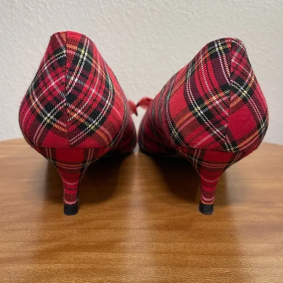 TALBOTS SYLVIE BOW KITTEN HEEL PUMPS TARTAN PLAID Women’s Size 10M