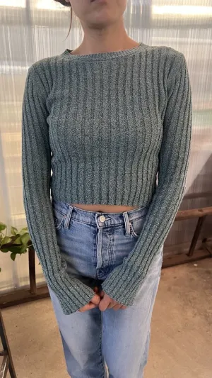 Tallulah Knit Ribbed Long Sleeve Slit Sweater in Teal