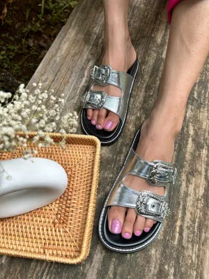Taylor Swift Silver Buckle Sandals