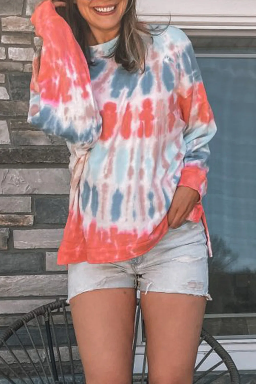 Tie-dye Side Slits Pullover Sweatshirt