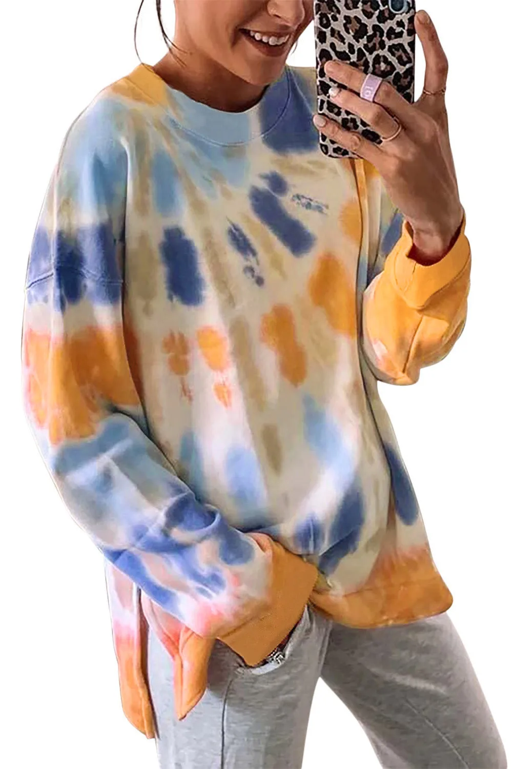 Tie-dye Side Slits Pullover Sweatshirt