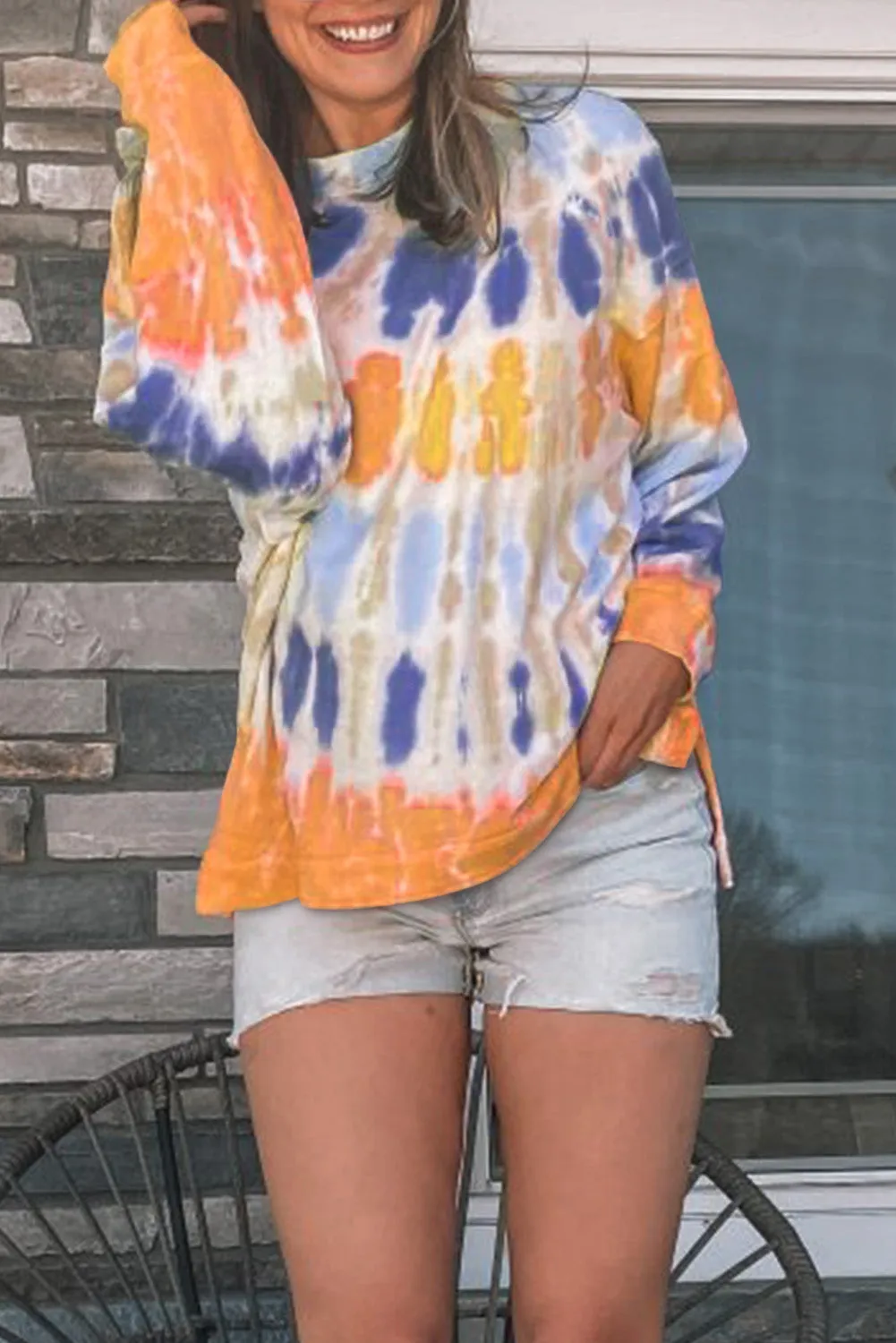 Tie-dye Side Slits Pullover Sweatshirt