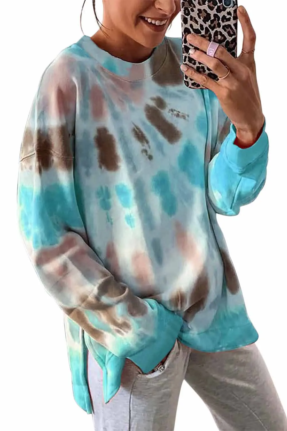 Tie-dye Side Slits Pullover Sweatshirt