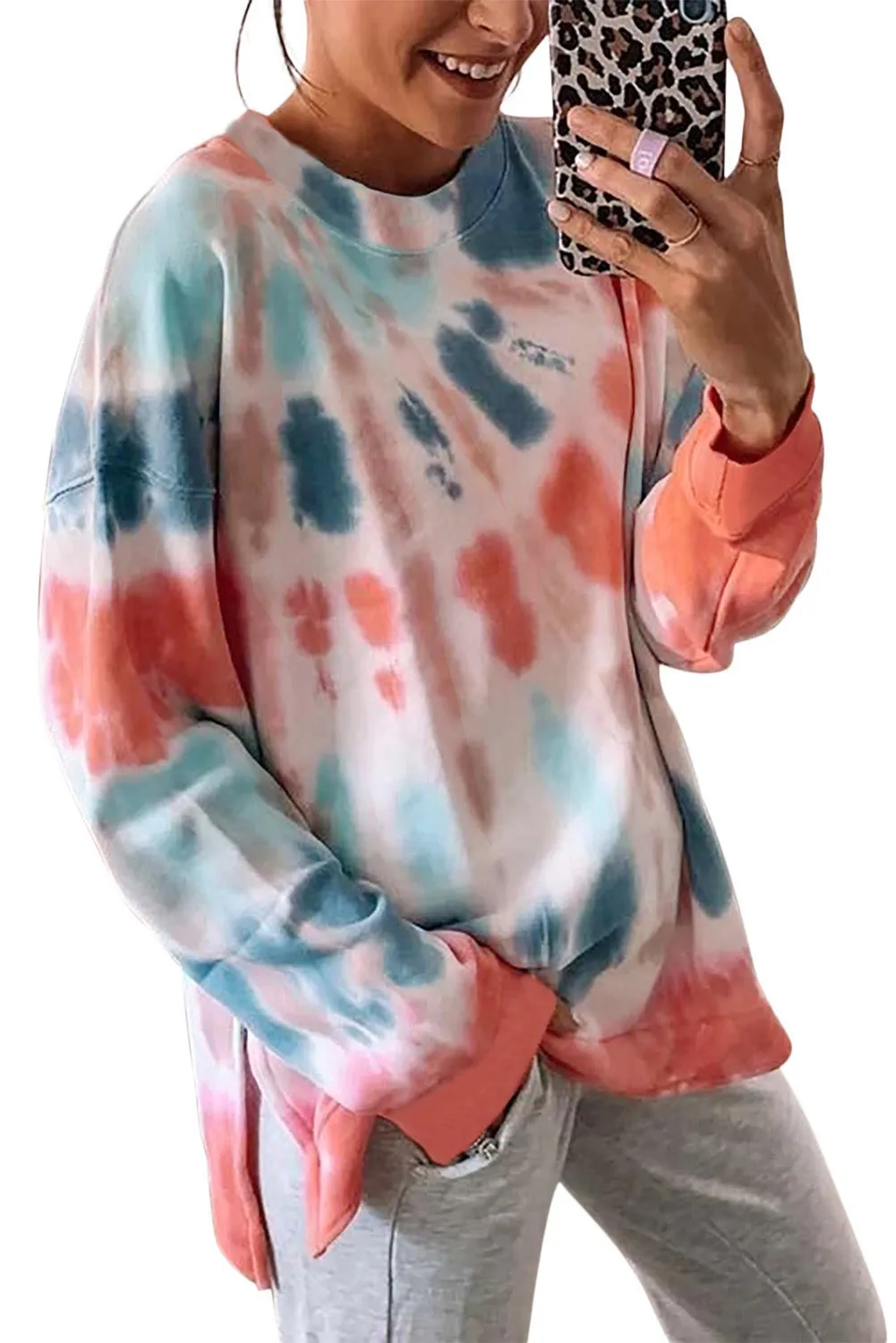Tie-dye Side Slits Pullover Sweatshirt