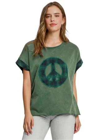Umgee Peace Applique Round Neck French Terry Top