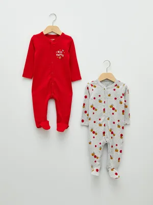 V-Neck Long Sleeve Printed Baby Girl Jumpsuit 2-pack