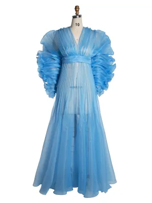 V Neck Pleated Organza Maternity Dresses for Photoshoot Long Dress for Maternity Shoot Baby Shower Dresses YW243116