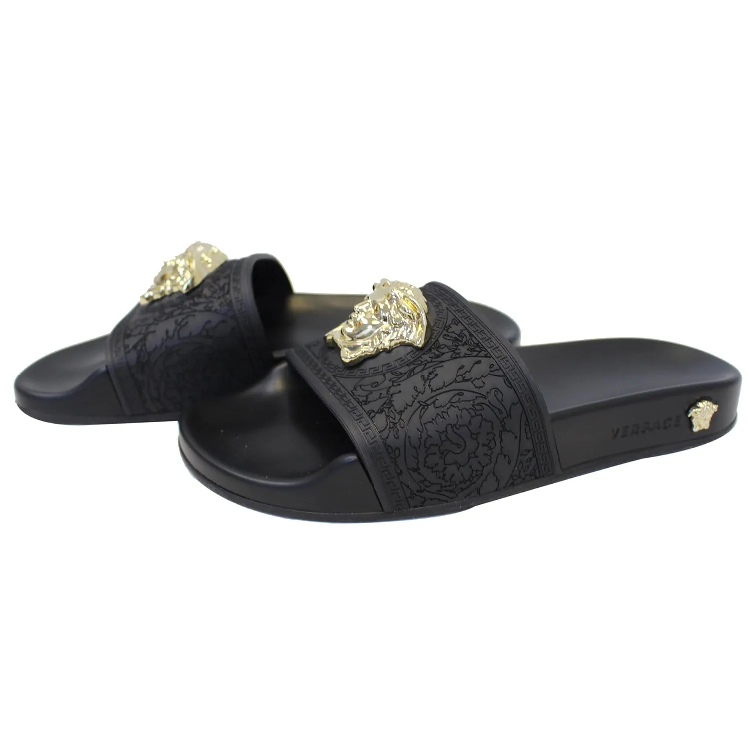VERSACE Baroque Medusa Slides Sandals Black US 5