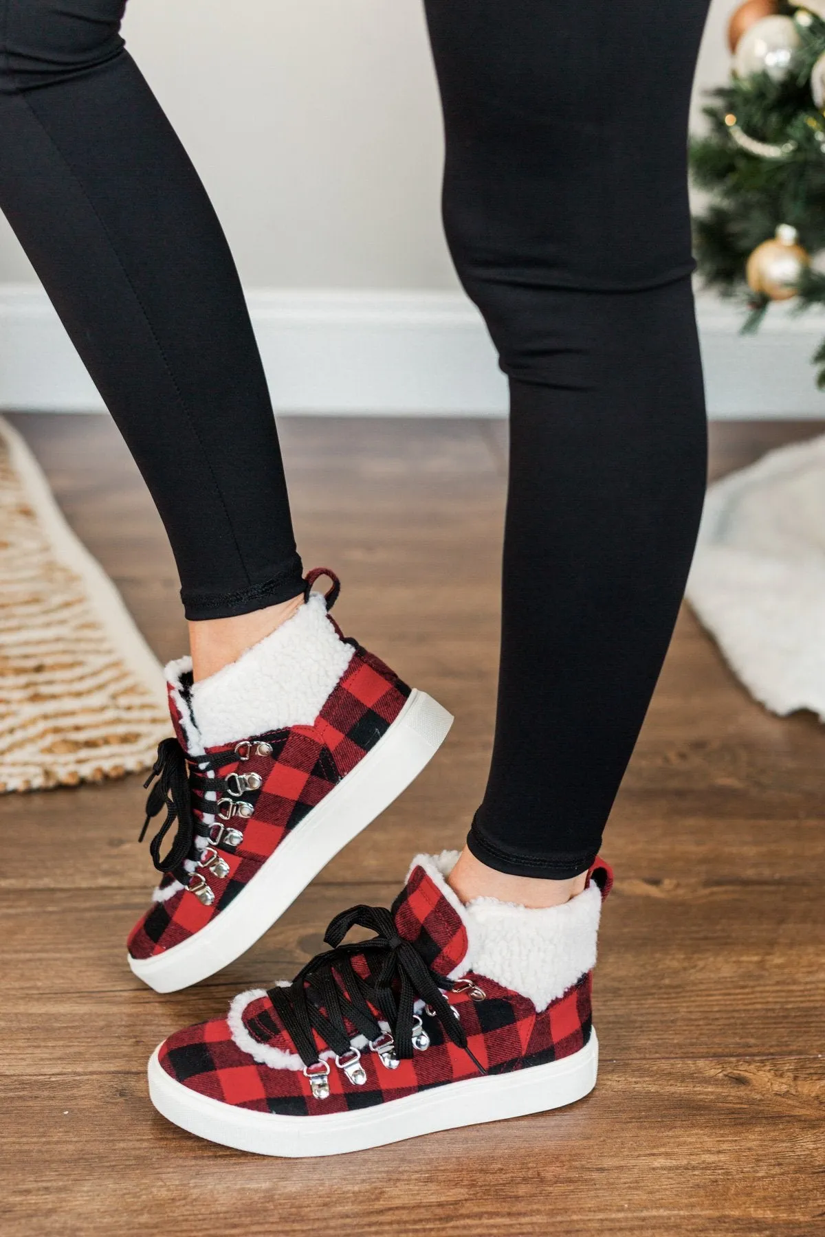 Very G Snuggly Sneakers- Red Buffalo Plaid