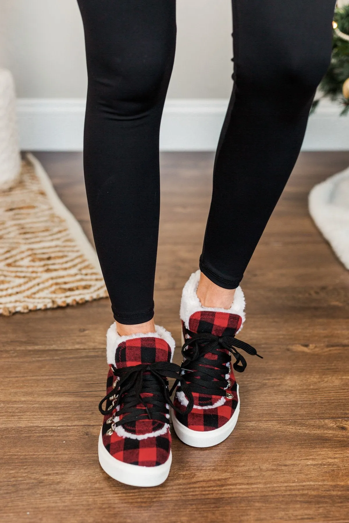 Very G Snuggly Sneakers- Red Buffalo Plaid