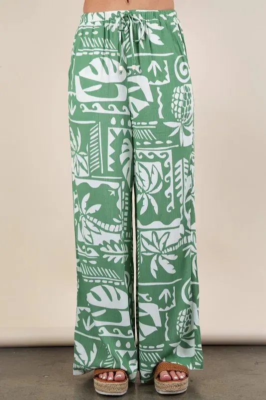 VERY J Printed Casual Wide Leg Resort Pants