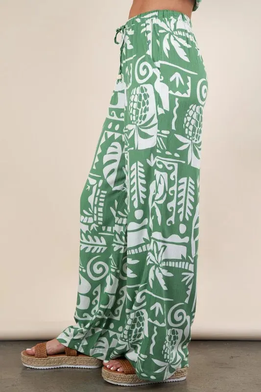 VERY J Printed Casual Wide Leg Resort Pants
