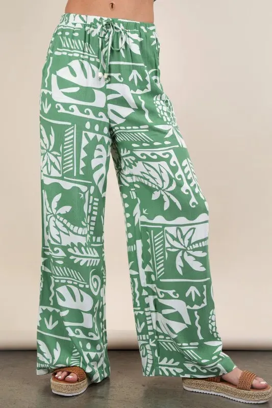VERY J Printed Casual Wide Leg Resort Pants