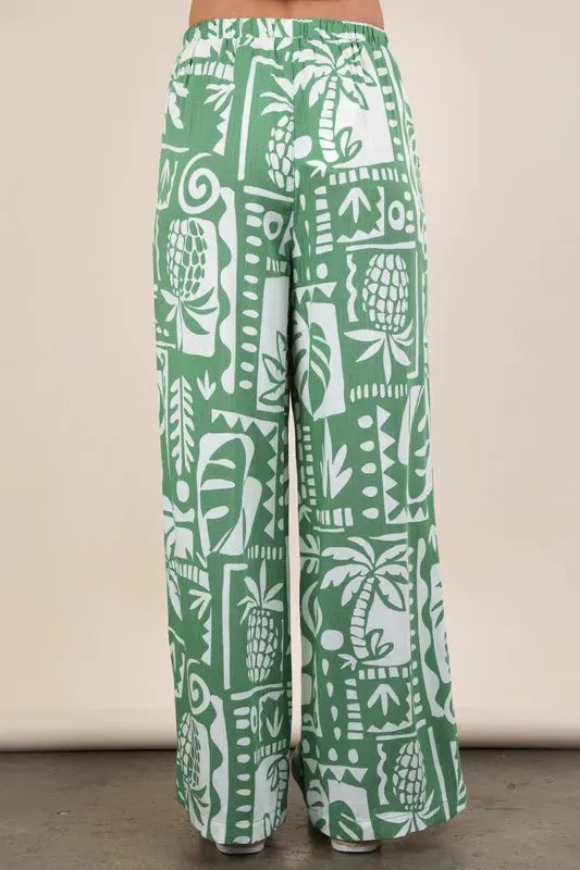VERY J Printed Casual Wide Leg Resort Pants
