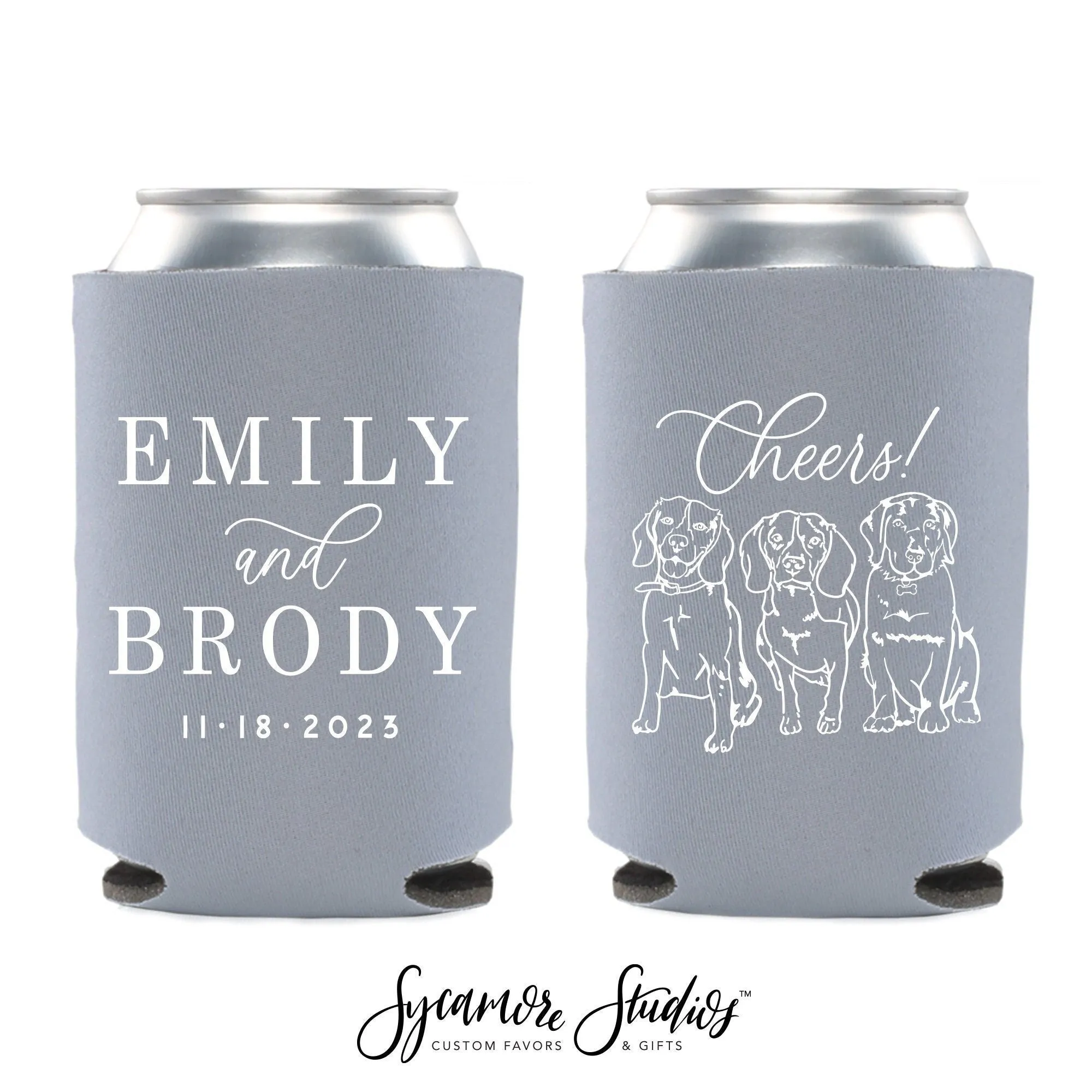 Wedding Can Cooler #214R - Custom Pet Illustration