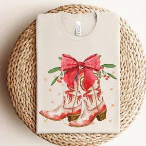 Western Boots Coquette Graphic Tee: Light Beige