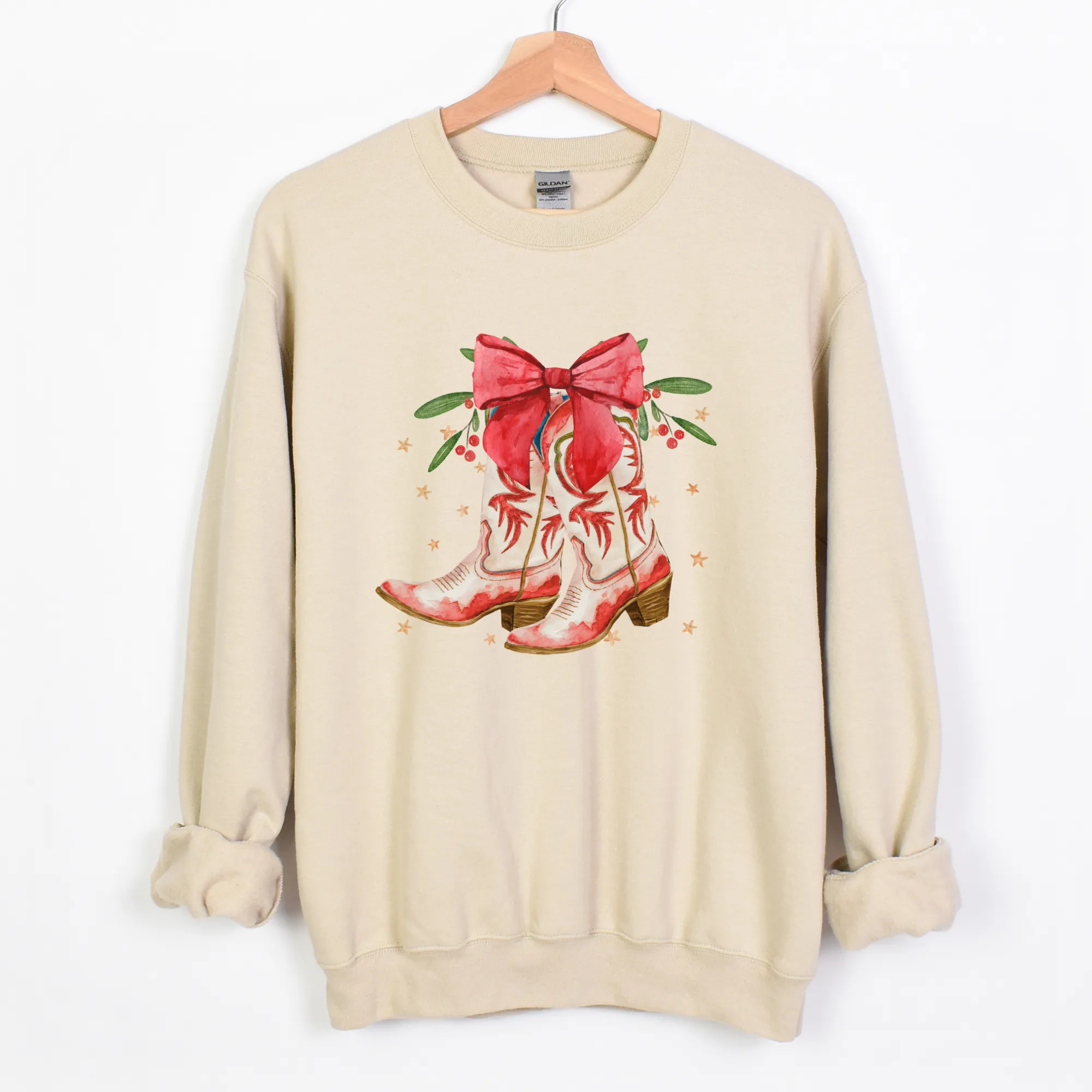Western Boots Coquette Graphic Tee: Light Beige
