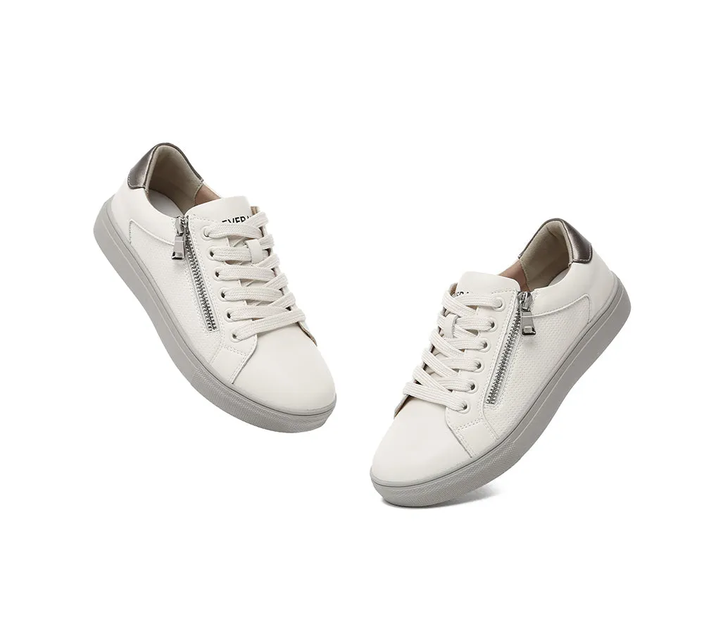 Women Leather Zip Decor Low-top White Sneakers Chloe