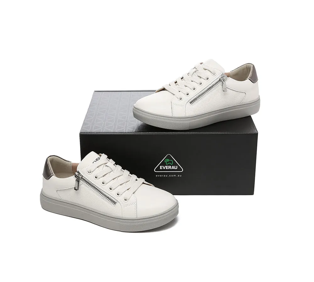 Women Leather Zip Decor Low-top White Sneakers Chloe