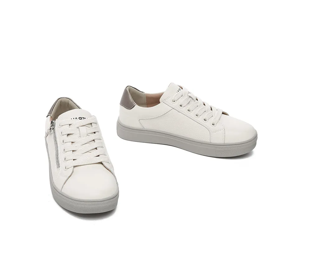 Women Leather Zip Decor Low-top White Sneakers Chloe