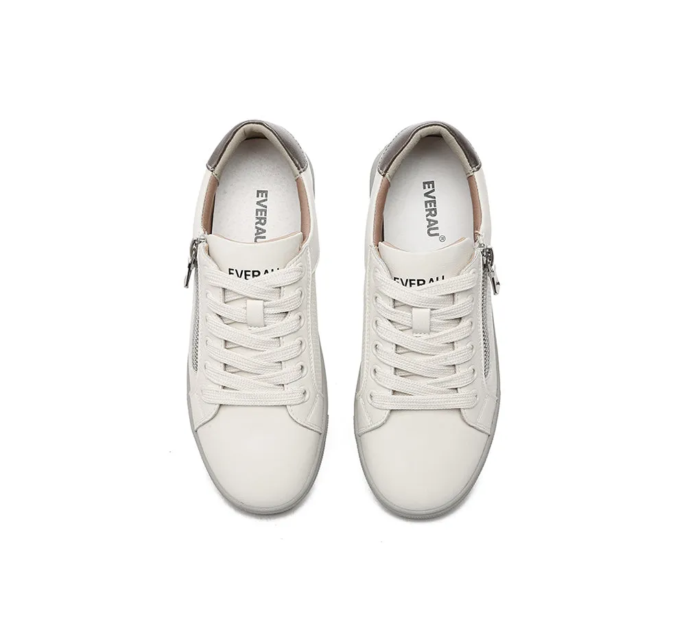 Women Leather Zip Decor Low-top White Sneakers Chloe