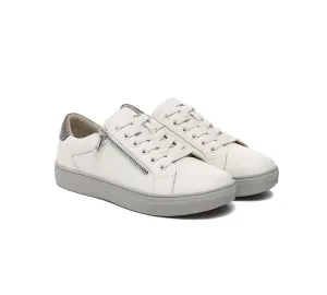 Women Leather Zip Decor Low-top White Sneakers Chloe