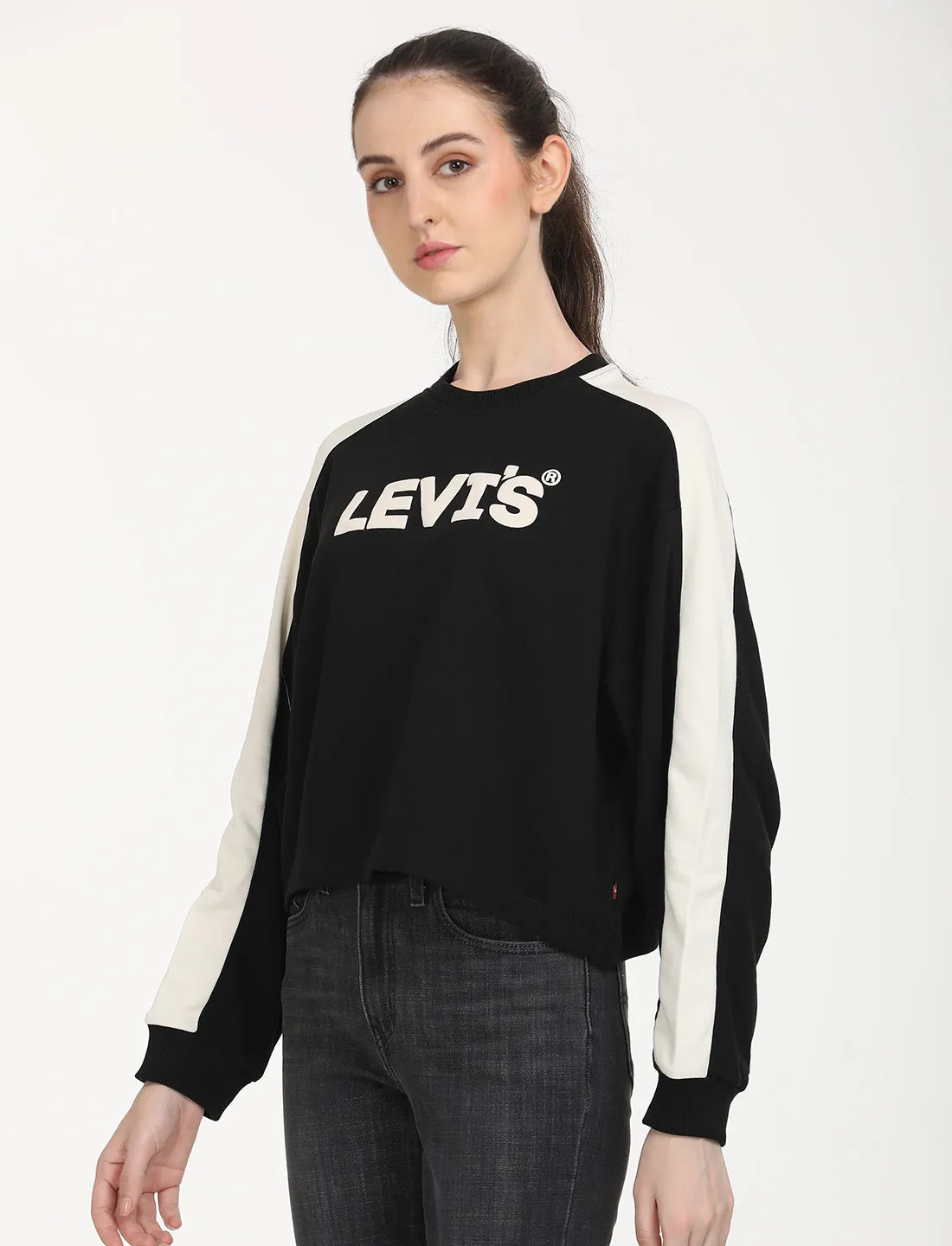 Women's Brand Logo Black Crew Neck Sweatshirt