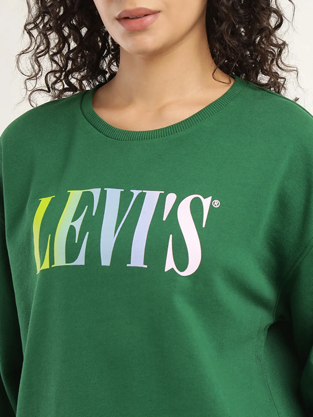 Women's Brand Logo Green Crew Neck Sweatshirt