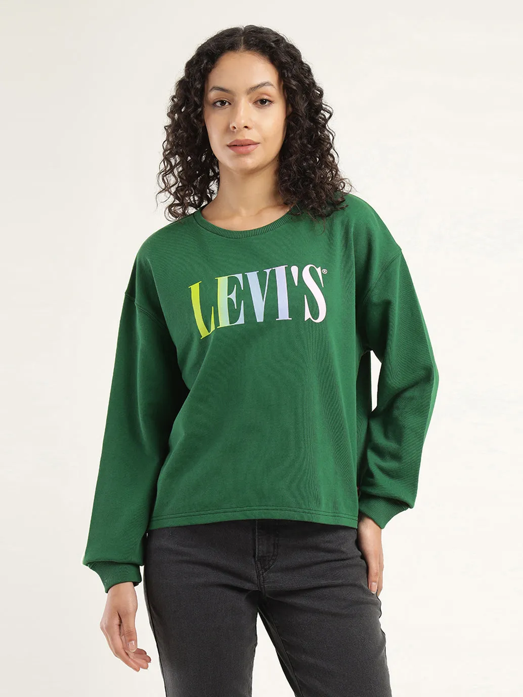 Women's Brand Logo Green Crew Neck Sweatshirt