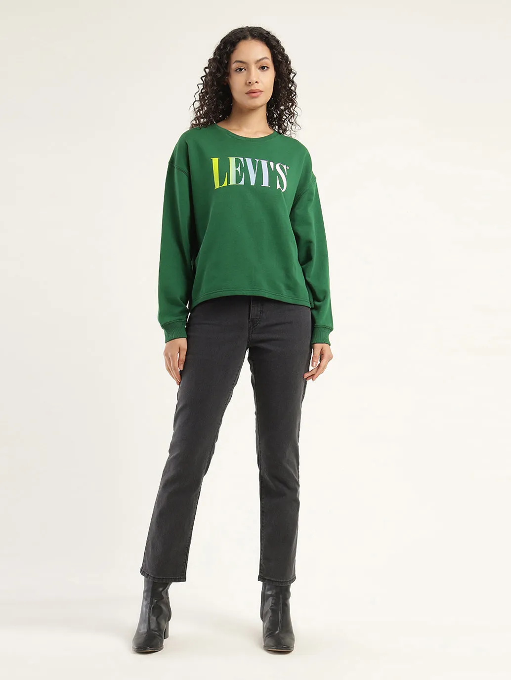 Women's Brand Logo Green Crew Neck Sweatshirt