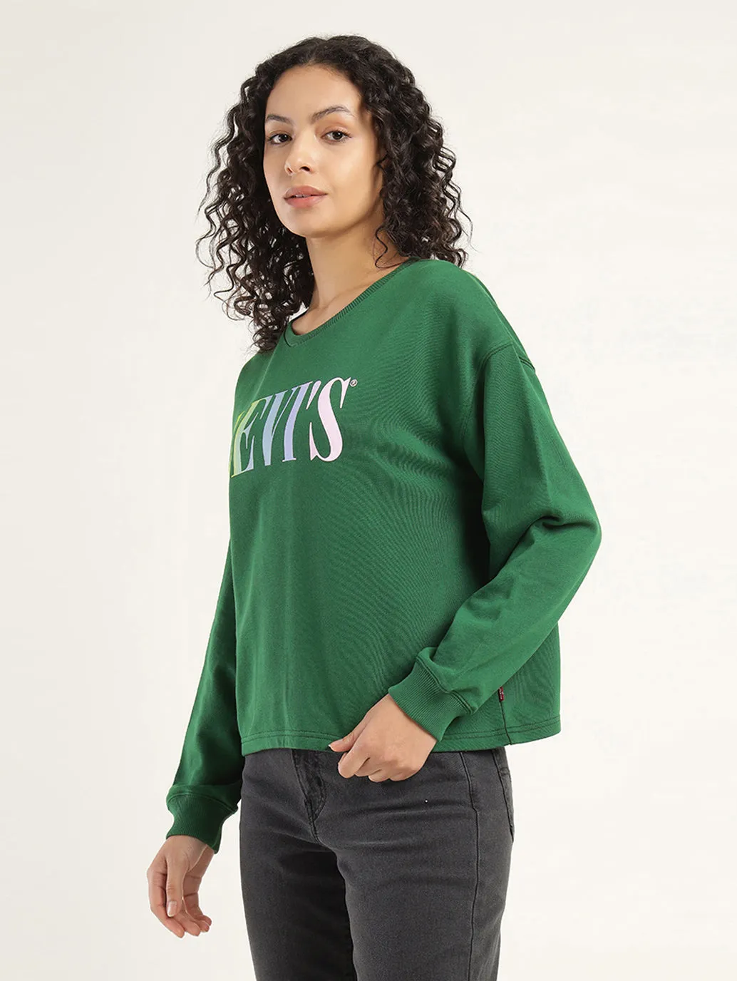 Women's Brand Logo Green Crew Neck Sweatshirt