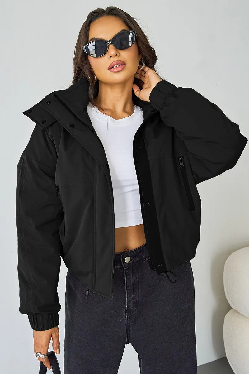 Women's Camel Street Stand Collar Hooded Zip-Up Long Sleeve Trench Coat With Toggle
