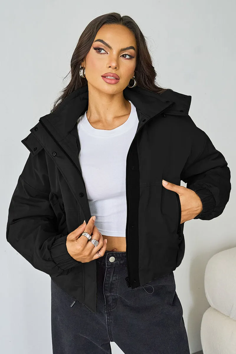 Women's Camel Street Stand Collar Hooded Zip-Up Long Sleeve Trench Coat With Toggle