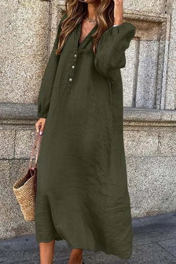 Women’s Cozy Oversize Button-Up V-neck Long Sleeve Dress | Ideal for Spring/Summer