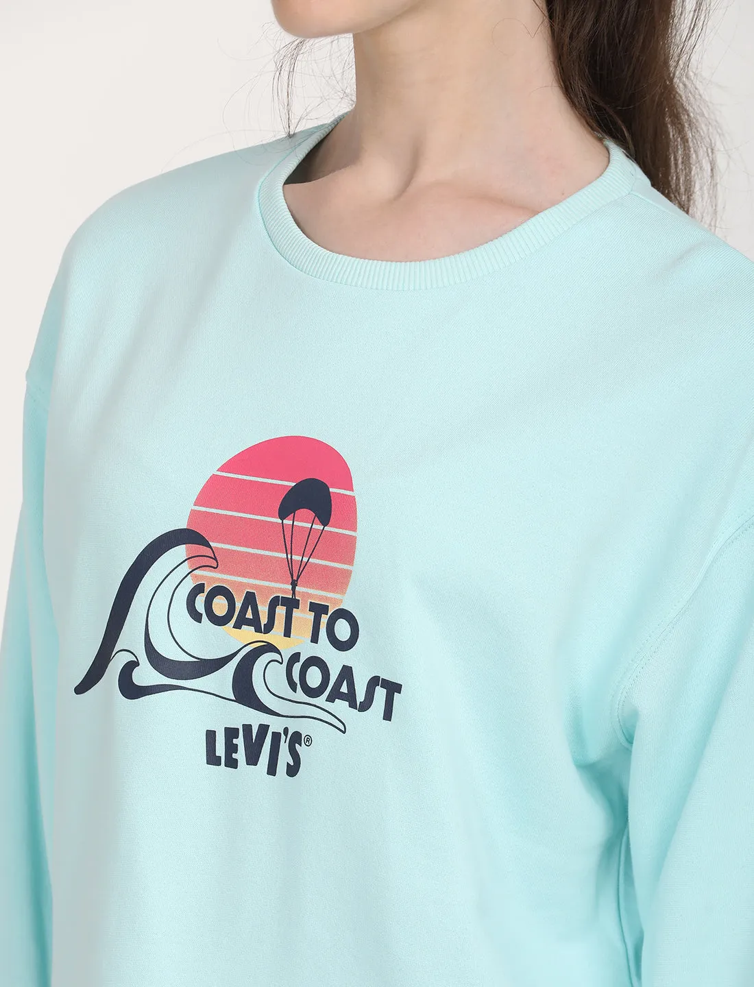 Women's Graphic Light Blue Crew Neck Sweatshirt