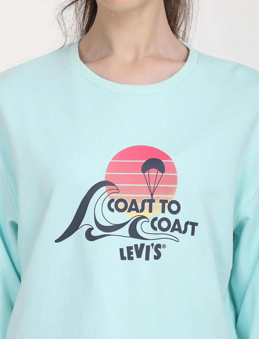 Women's Graphic Light Blue Crew Neck Sweatshirt