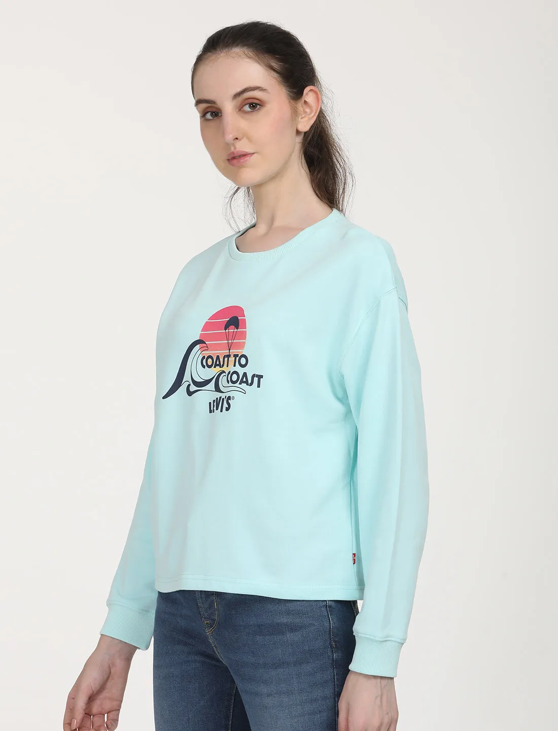 Women's Graphic Light Blue Crew Neck Sweatshirt