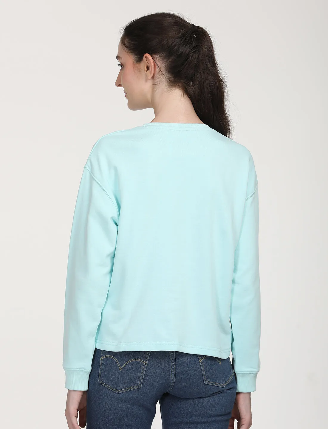 Women's Graphic Light Blue Crew Neck Sweatshirt