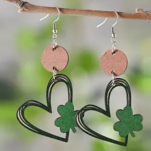 Wooden Heart and Shamrock Earrings